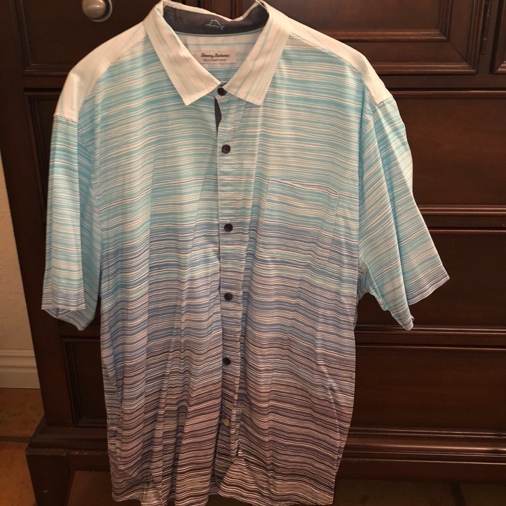 Tommy Bahama Blue and White Striped Shirt